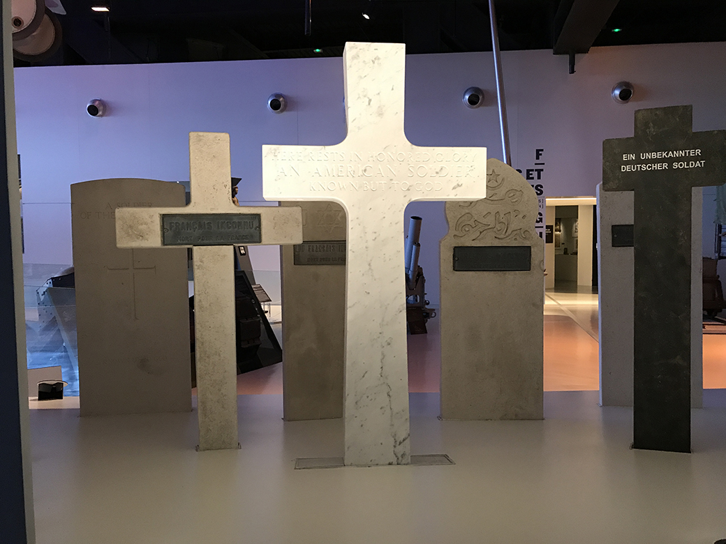 Different types of memorial crosses from different nations - In the  Museé de la Grande Guerre de Meaux 